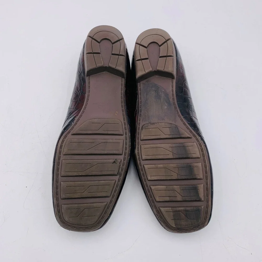 VANELi Loafers Dress‎ Shoes Croc Embossed Brown Patent Studded Buckle 8M Flats